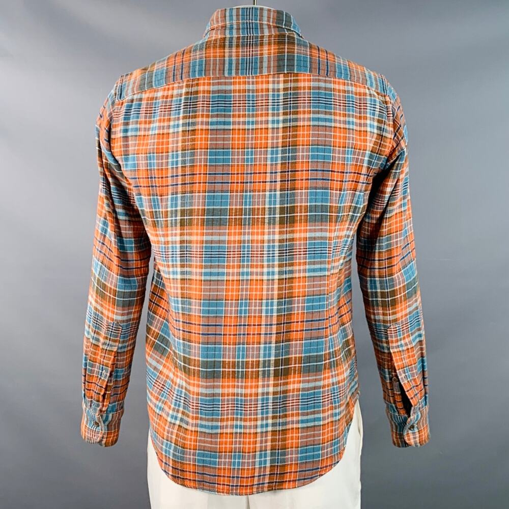 45rpm Size XL Blue Orange Plaid Cotton Curved Cutaway Flannel Long Sleeve Shirt - Picture 3 of 9